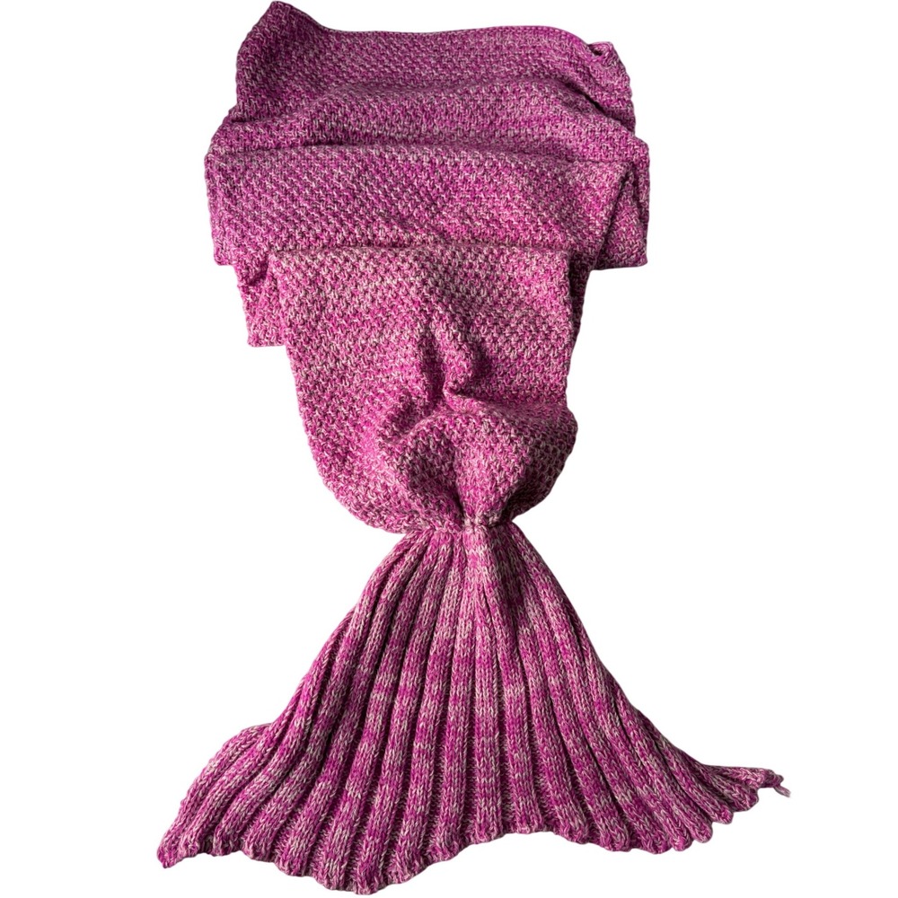 FYHAP‎ Mermaid Tail Blanket Pink Knit Cozy Soft Blanket 44" long inside tail
